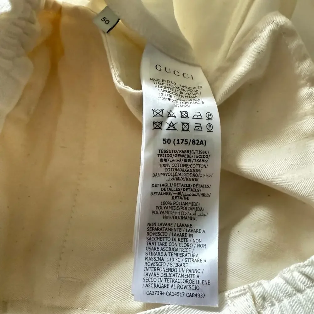 New Gucci Off White Canvas Pressed Cotton Cargo Pants Size 50